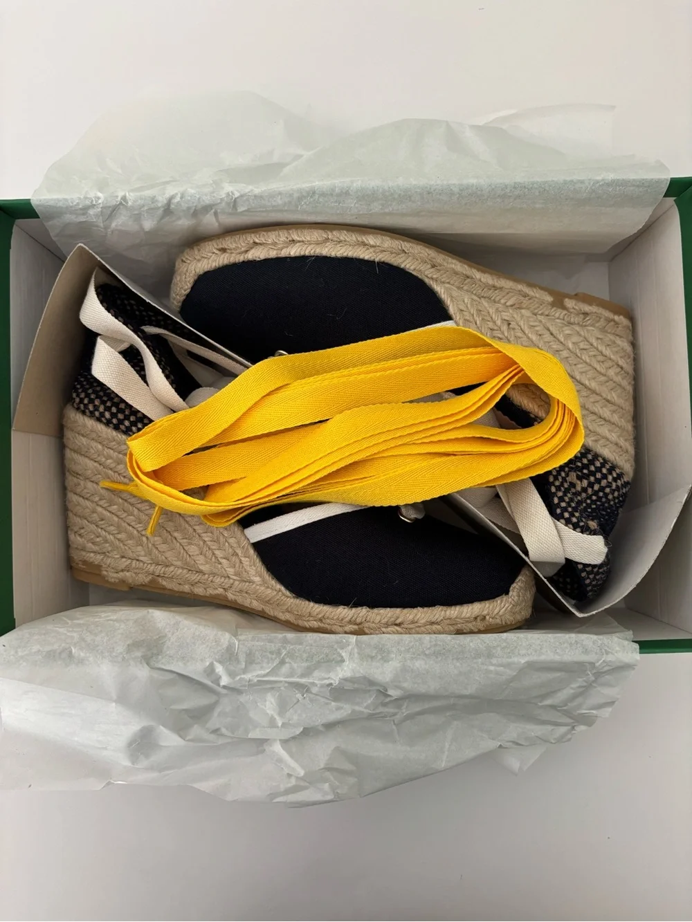 J.Crew Crochet Lace-Up Espadrille Wedges NWT Navy Cottagecore Size 8